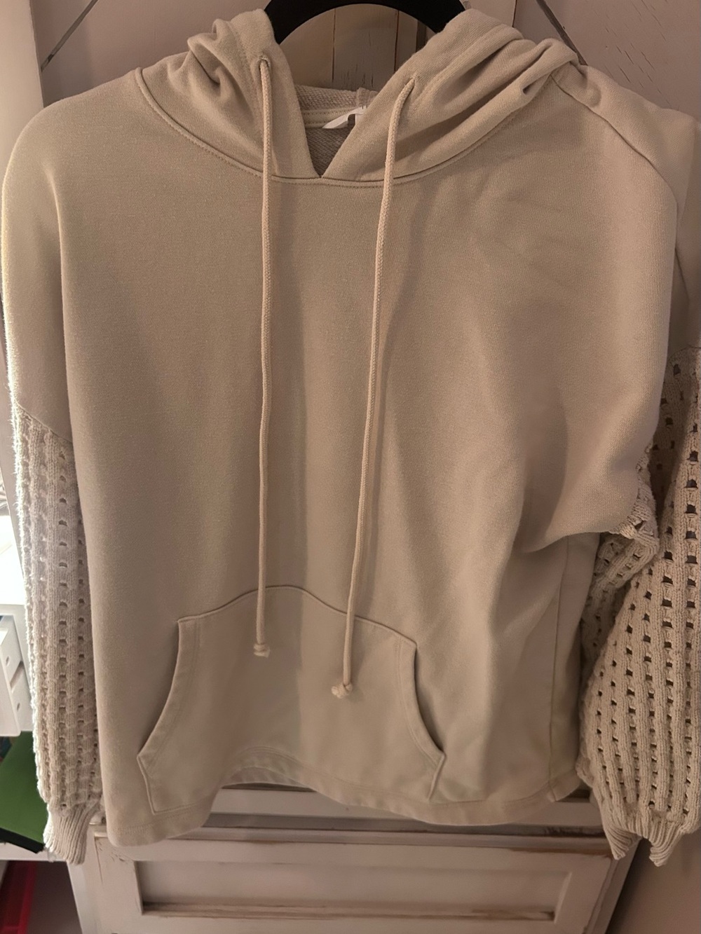 Time and Tru Cream Knit-Sleeve Hooded Pullover